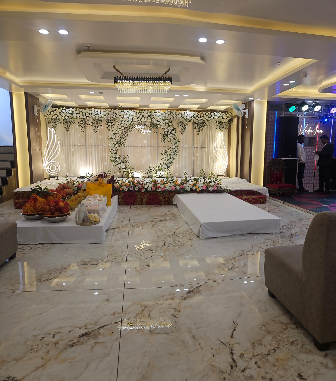 Banquet hall arranged for a celebration dinner at Hotel Veda Inn